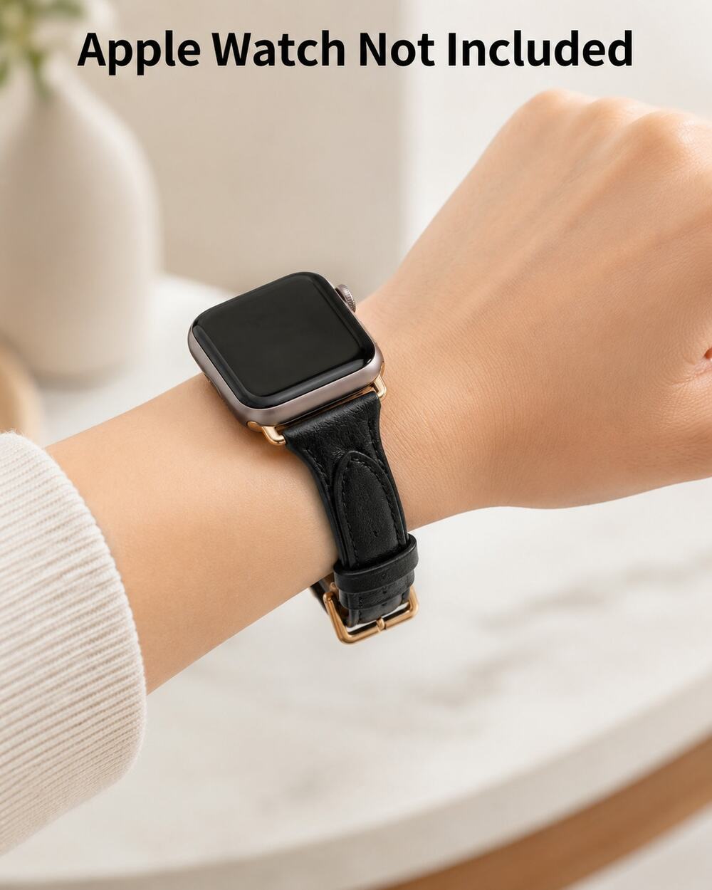Black Leather Strap fits Apple Watch fits 38/40/41mm Series 4,5,6,7,8,9 & SE